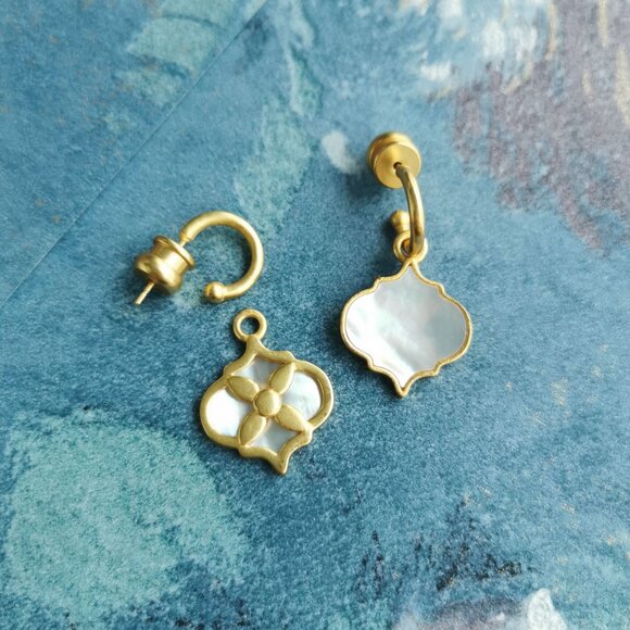 Julie Vos Helene Inlay Gold Hoop & Charm Earrings Mother Pearl - Picture 3 of 3